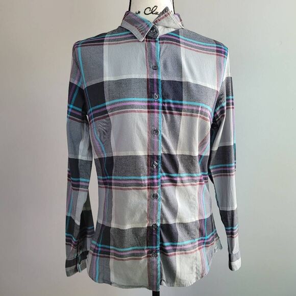 Kuhl women flannel grey button front collared gorpcore hiking country grunge - Picture 1 of 16